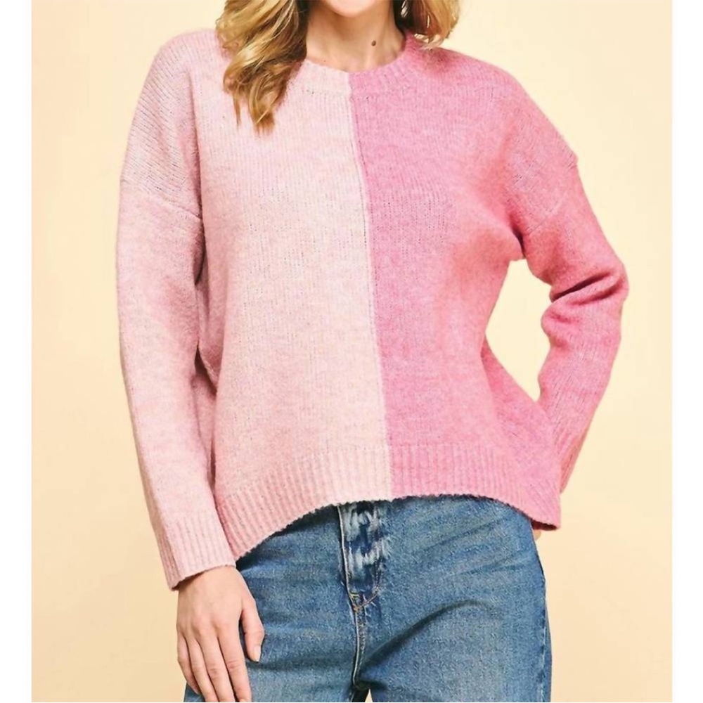Pinch Women's Pink Colorblock Women's Cozy Soft Crewneck Sweater Size Medium
